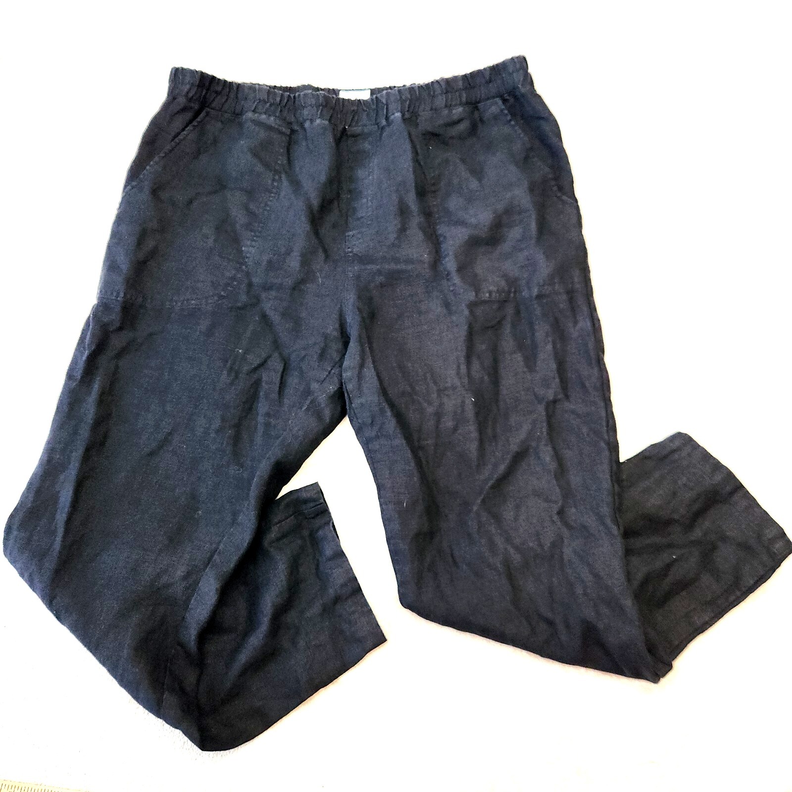 Not Monday Linen Pants Xl Black 100% Linen Relaxed Fit Pull On Minimalist